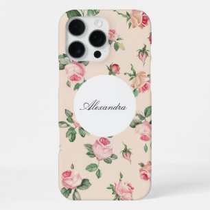 Pretty Roses Floral Pink Peach Cream iPhone 16 Pro Max Case