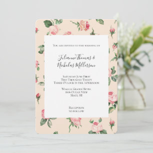 Pretty Roses Floral Pink Peach Cream Wedding Invitation