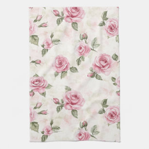 Pretty Roses Floral Pink   Tea Towel
