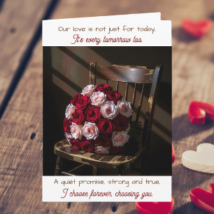 Pretty Roses on a Rustic Chair   Anniversary Card