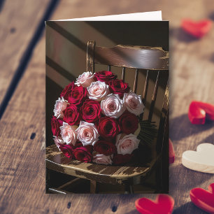 Pretty Roses on a Rustic Chair   Valentine's Day Card