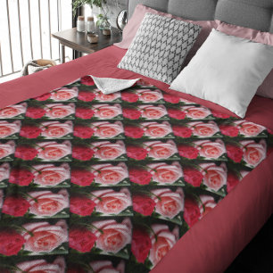 Pretty Roses Pink Red Floral Pattern Fleece Blanket
