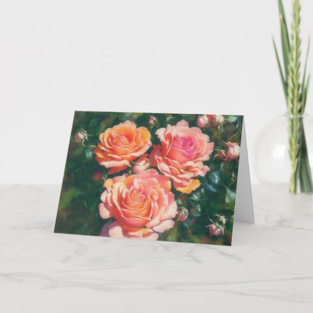 Pretty Roses Three Blooming Art Note Card (Front)