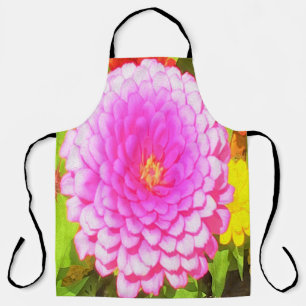 Pretty Round Pink Zinnia in the Summer Garden Apron