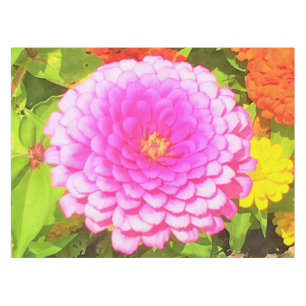 Pretty Round Pink Zinnia in the Summer Garden Tablecloth