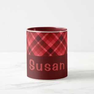 Pretty Ruby Red Plaid Monogram 11 oz Coffee Mug