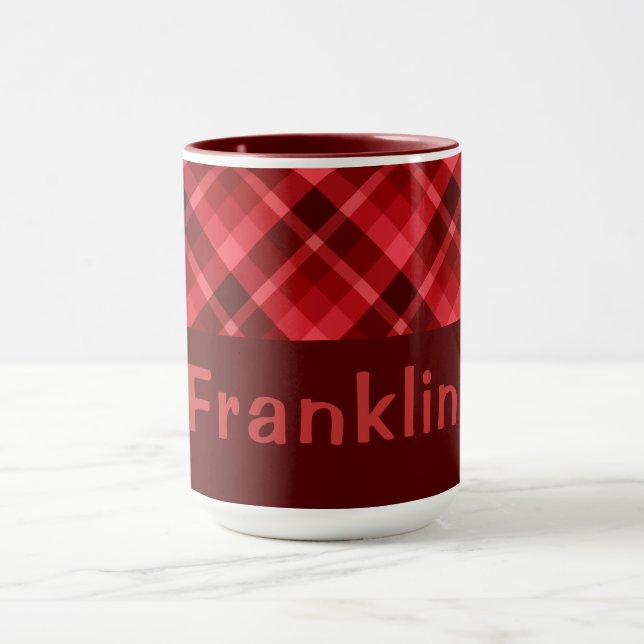 Pretty Ruby Red Plaid Monogram 15 oz Coffee Mug (Center)