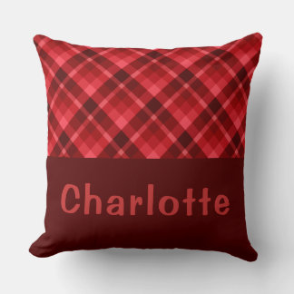 Pretty Ruby Red Plaid Monogram Big Throw Pillow