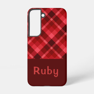 Pretty Ruby Red Plaid Monogram Phone Case