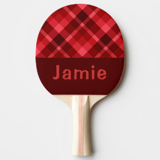 Pretty Ruby Red Plaid Monogram Ping Pong Paddle 