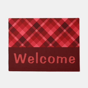 Pretty Ruby Red Plaid Monogram Small Doormat