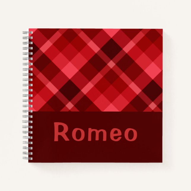 Pretty Ruby Red Plaid Monogram Small Notebook (Front)