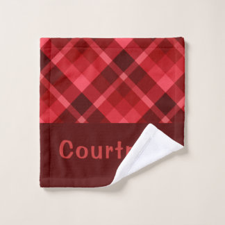 Pretty Ruby Red Plaid Monogram Washcloth Wash Cloth