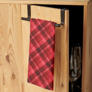 Pretty Ruby Red Plaid Pattern Kitchen Towel