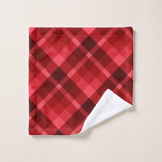 Pretty Ruby Red Plaid Pattern Washcloth Wash Cloth (Wash Cloth)