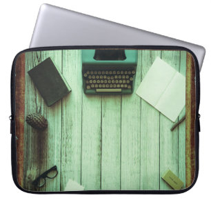 Pretty Rustic Aqua Book Typewriter Writing Laptop Sleeve
