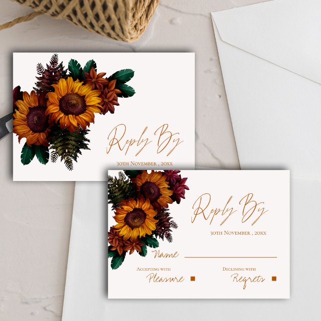 Pretty Rustic  Burnt Orange Floral Wedding RSVP Card (Pretty Rustic Burnt Orange Floral Wedding RSVP Card)