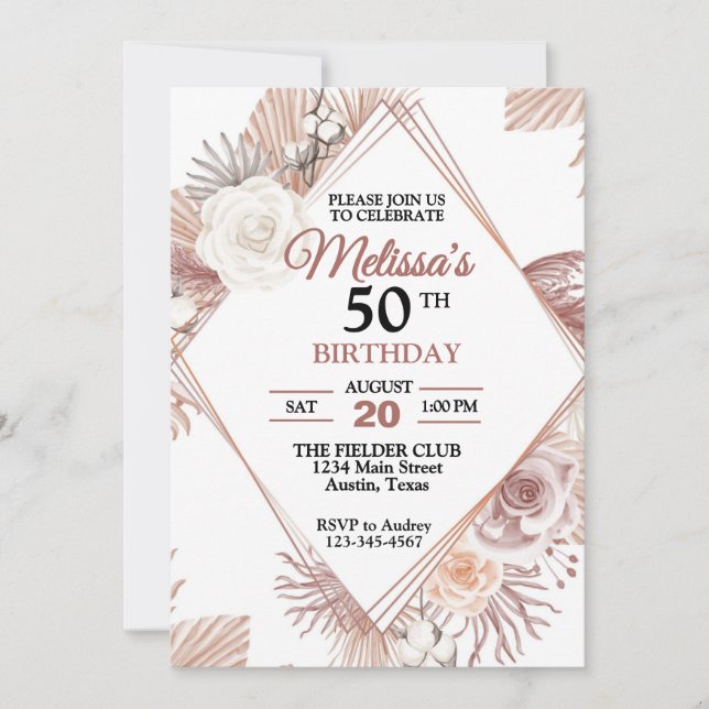 Pretty Rustic Floral Any Age Birthday Party Invitation (Front)