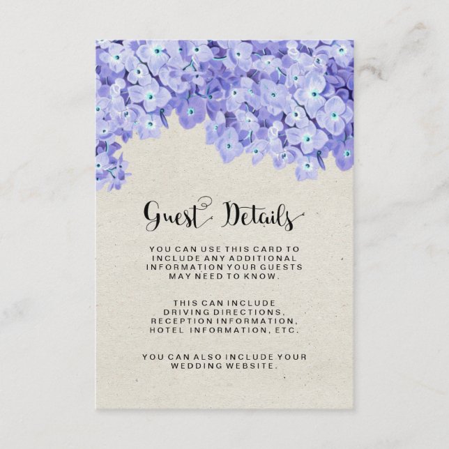 Pretty Rustic Floral Wedding Guest Details Enclosure Card (Front)