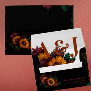 Pretty Rustic Monogram Burnt Orange Floral Wedding Envelope