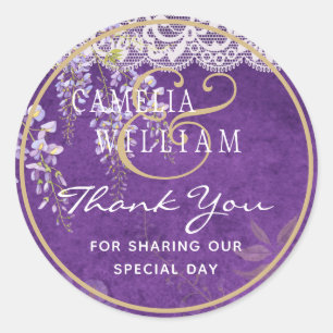 Pretty Rustic Purple WISTERIA Lace Wedding Classic Round Sticker