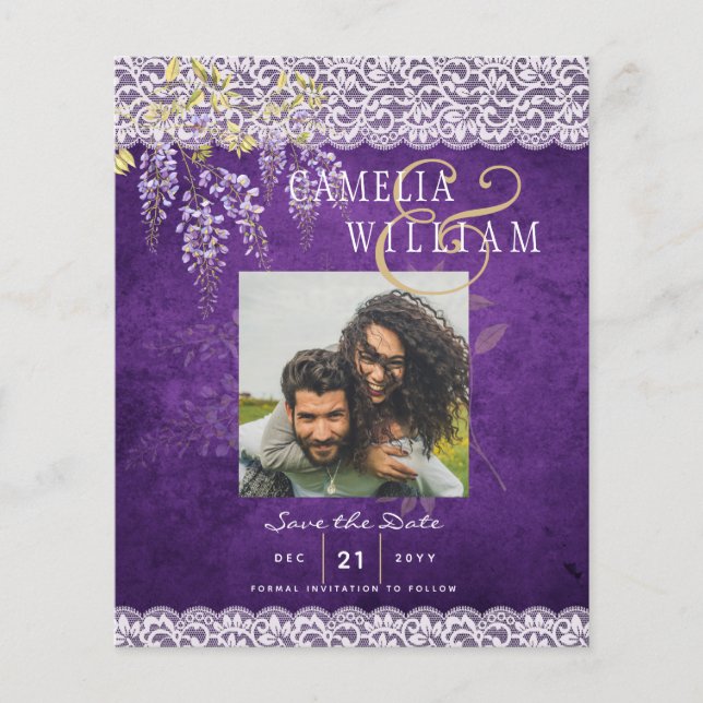 Pretty Rustic Purple WISTERIA Lace Wedding Flyer (Front)
