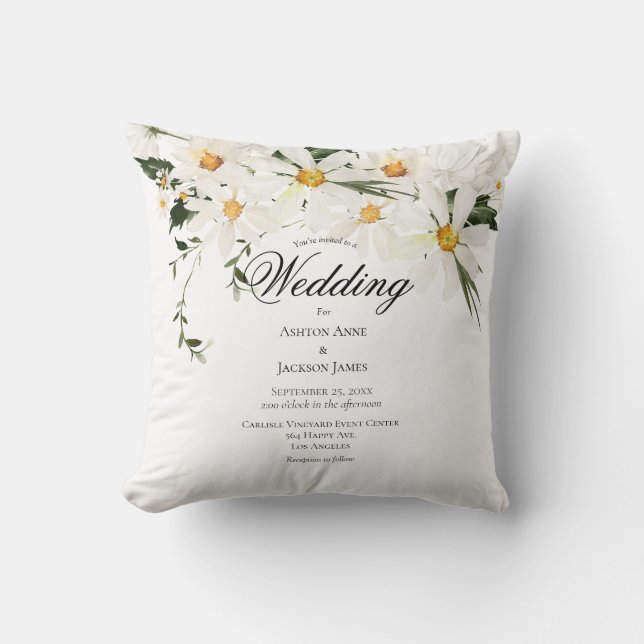 Pretty Rustic White Daisies Modern Wedding Cushion (Front)