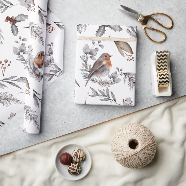 Pretty Rustic Winter Sparrow Christmas Gift  Wrapping Paper (Crafts)