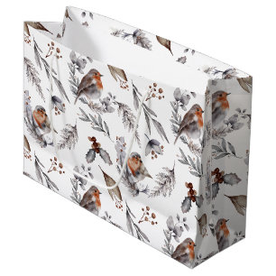 Pretty Rustic Winter Sparrow Christmas Large Gift Bag