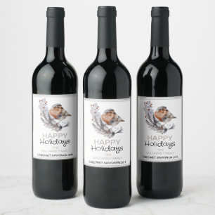 Pretty Rustic Winter Sparrow Christmas Wine Label