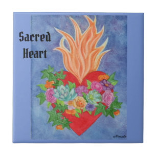 Pretty Sacred Heart Colourful TILE 4 x 4