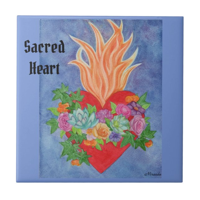 Pretty Sacred Heart Colourful TILE 4 x 4 (Front)