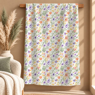 Pretty Sage Dusty Green Floral Boho Blanket