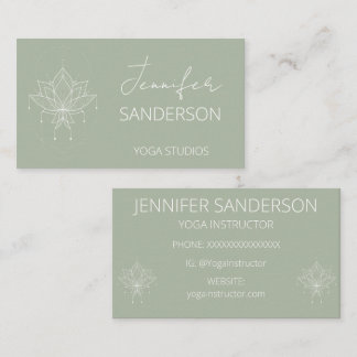 Pretty Sage Green Boho Floral Lotus Yoga Business Card