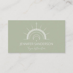 Pretty Sage Green Boho Sun Moon Yoga Instructor Business Card