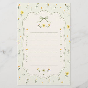 Pretty Sage Green Lined Stationery Paper