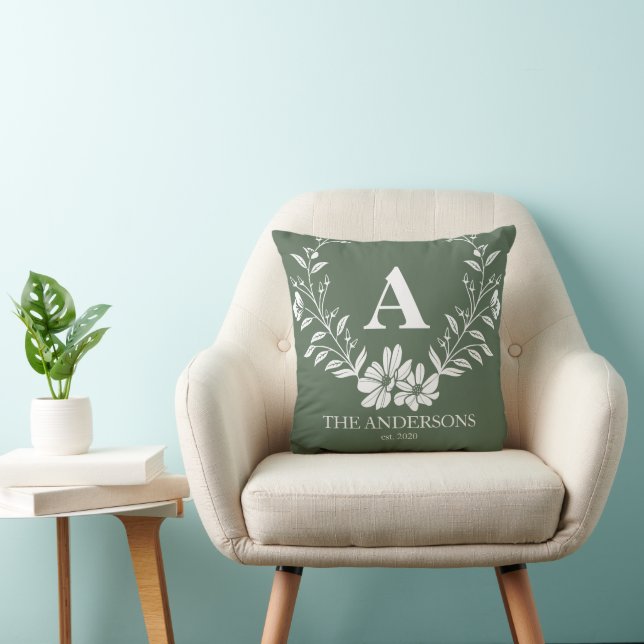 Pretty Sage Green Personalised Initial Monogram Cushion (Chair)