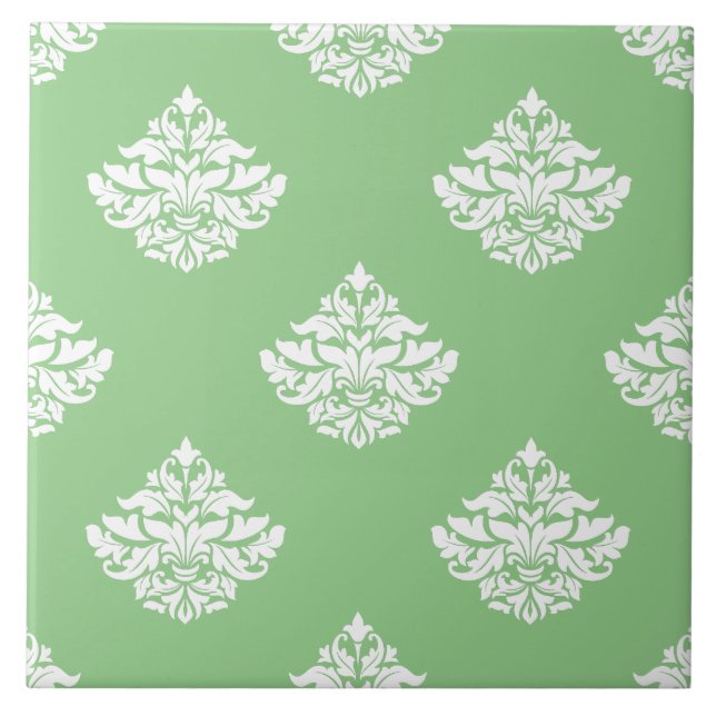 Pretty sage green Victorian floral pattern kitchen Tile (Front)
