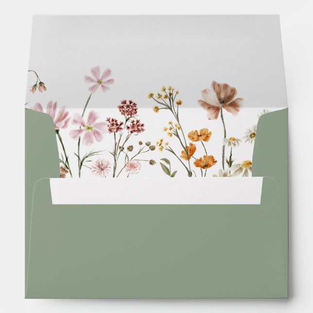 Pretty Sage Green Wildflower Meadow Bridal Shower Envelope (Back (Bottom))