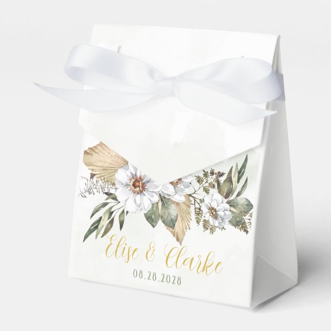 Pretty Sage White Peony Wedding Favour Box (Front Side)