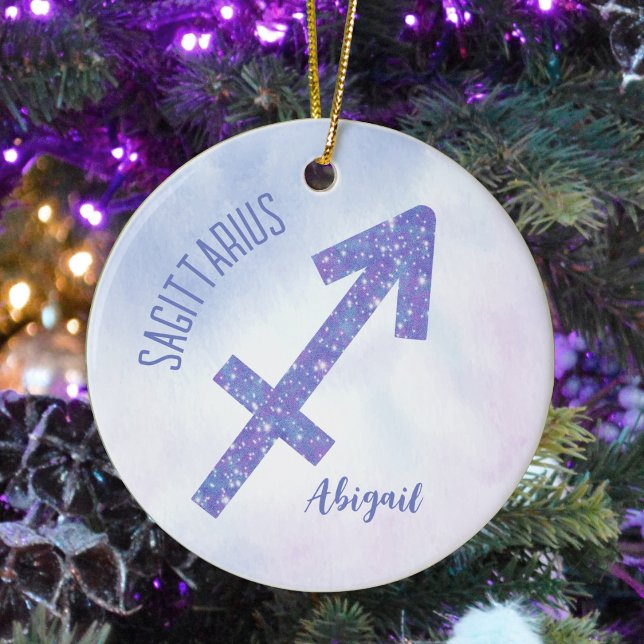 Pretty Sagittarius Sign Custom Purple Christmas Ceramic Tree Decoration (Creator Uploaded)