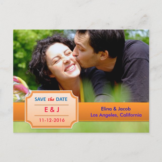 Pretty Save the Date Photo Postcard I Orange (Front)
