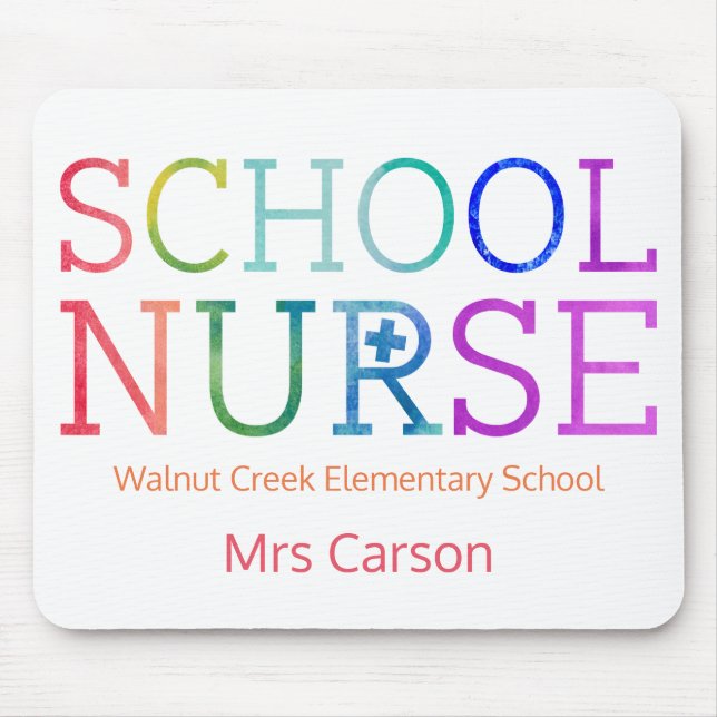 Pretty School Nurse Typography Personalised Mouse Mat (Front)