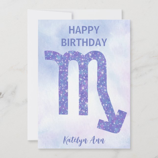 Pretty Scorpio Sign Custom Purple Happy Birthday Card (Front)