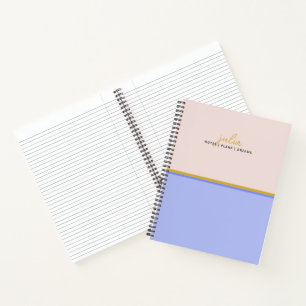Pretty Script Bluish Violet and Golden Heart Notebook