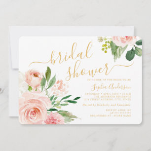Pretty Script Blush Gold Floral Bridal Shower Invitation