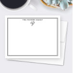 Pretty Script Family Initial Monogram Stationery Card<br><div class="desc">This design features a thin double border with space for a name and pretty script monogram at the top. Click the customize button if you would like to adjust the design elements and/or further modify the text! Variations of this design, additional colors, as well as coordinating products are available in...</div>