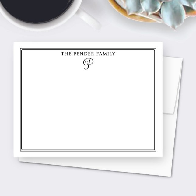 Pretty Script Family Initial Monogram Stationery Card (Creator Uploaded)