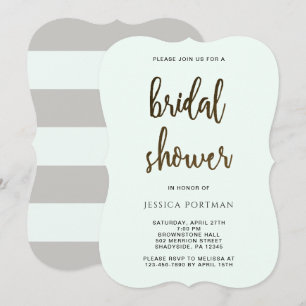 Pretty Script Mint Green Stripes Bridal Shower Invitation