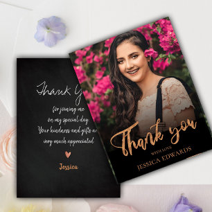 Pretty Script Rose Gold Photo Graduation Thank You Postcard